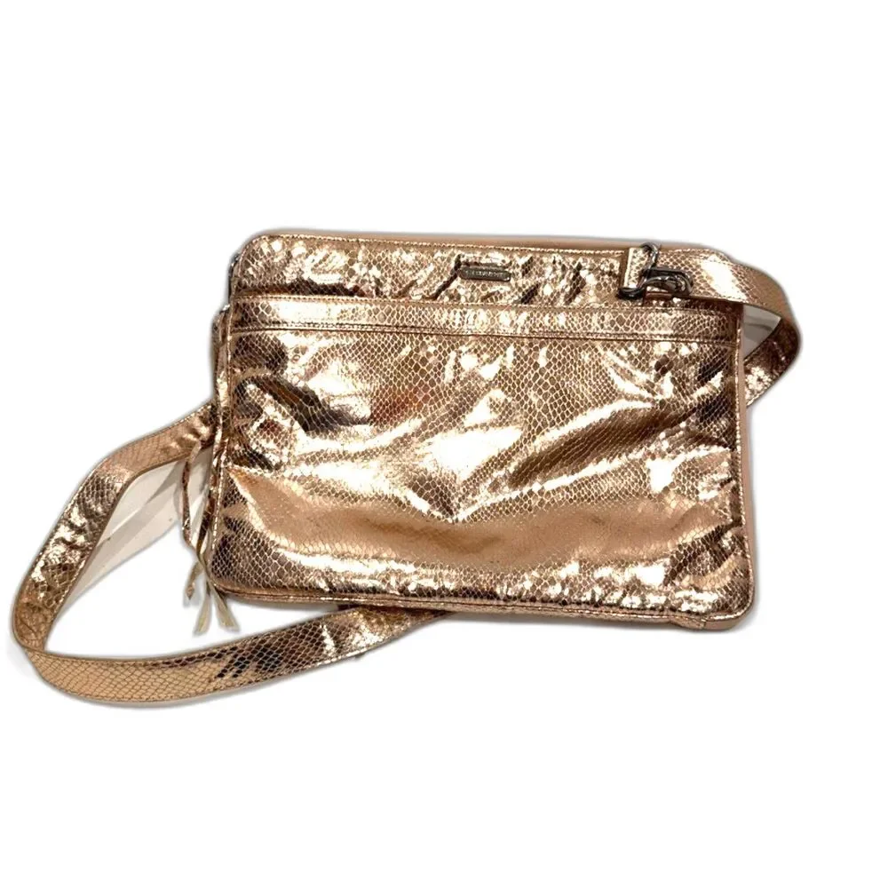 Rebecca Minkoff Metallic Rose Gold Laptop Case Padded Snakeskin Shoulder Strap